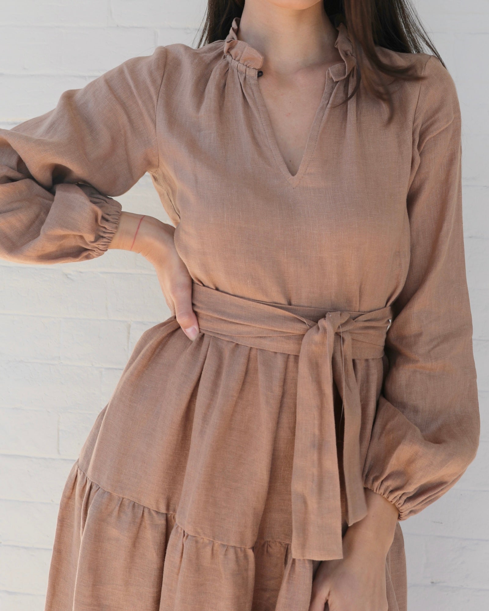 Adelle Linen Dress - Caramel